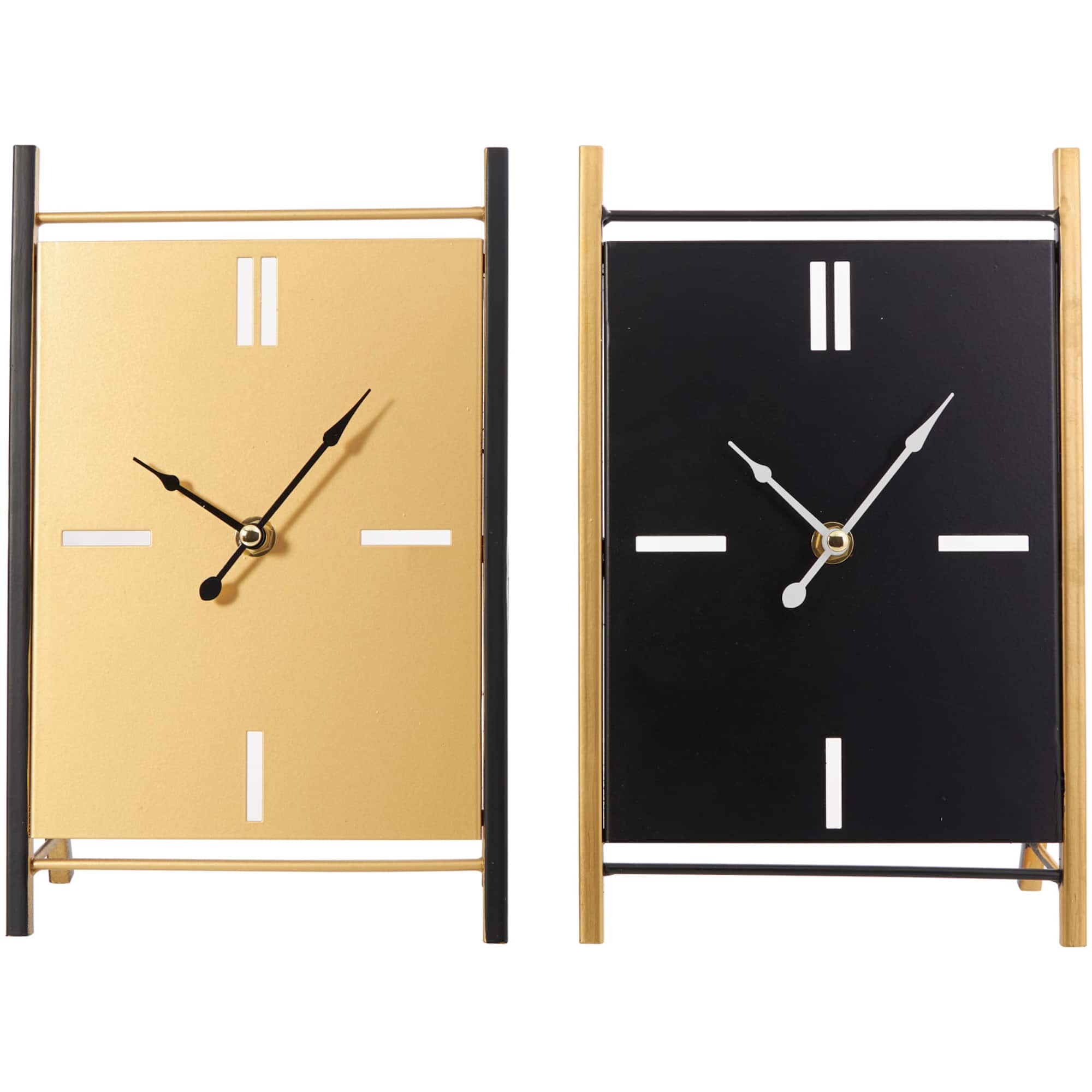 CosmoLiving by Cosmopolitan 10" Black Metal Rectangular Angled Clock Set with Gold Accents & Cutout Tick Hour Markers